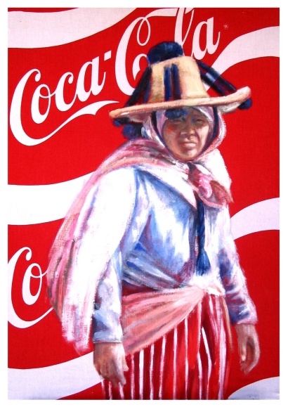 Oil paint on a Coca Cola duvet cover